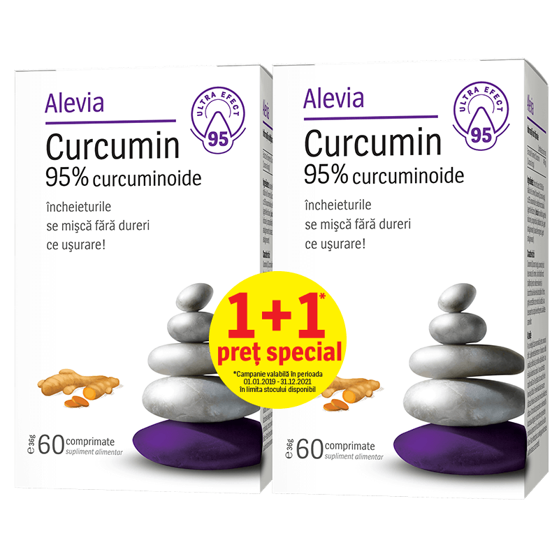 Curcumin 95% curcuminoide 60 comprimate, Alevia (1+1 pret special)