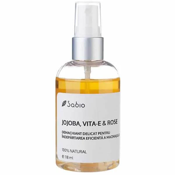 Demachiant bifazic cu jojoba, viță-E și rose, 118 ml, Sabio