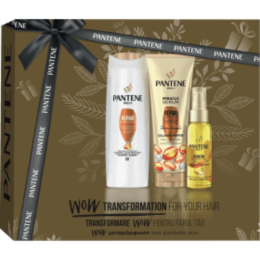 Pantene Set cadou WOW Transformation – Șampon de păr + Balsam de păr + Ulei pentru păr uscat, 1 buc