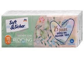 Soft&Sicher Servețele batiste Recycling 4 straturi, 15 buc