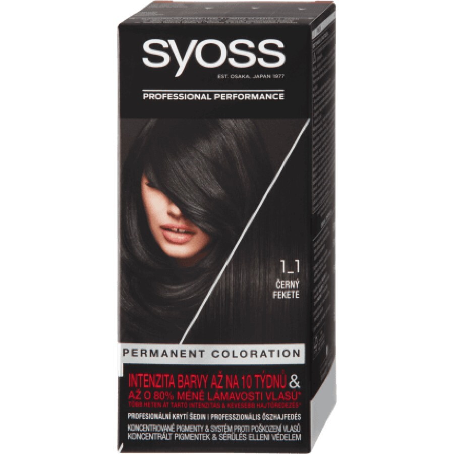 Syoss Color Vopsea de păr permanentă 1-1 Negru, 1 buc